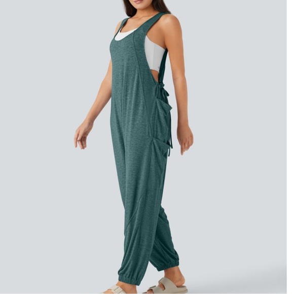 HALARA Pants - Halara jumpsuit overalls NWT size medium jade green soft drawstring pockets